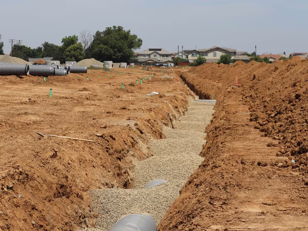 A drain field trench opened on a Palm Beach County lot
