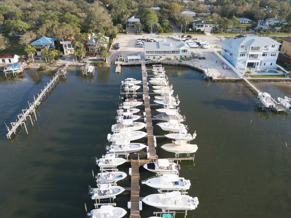 Docked boats at a Martin County marina, seen from above